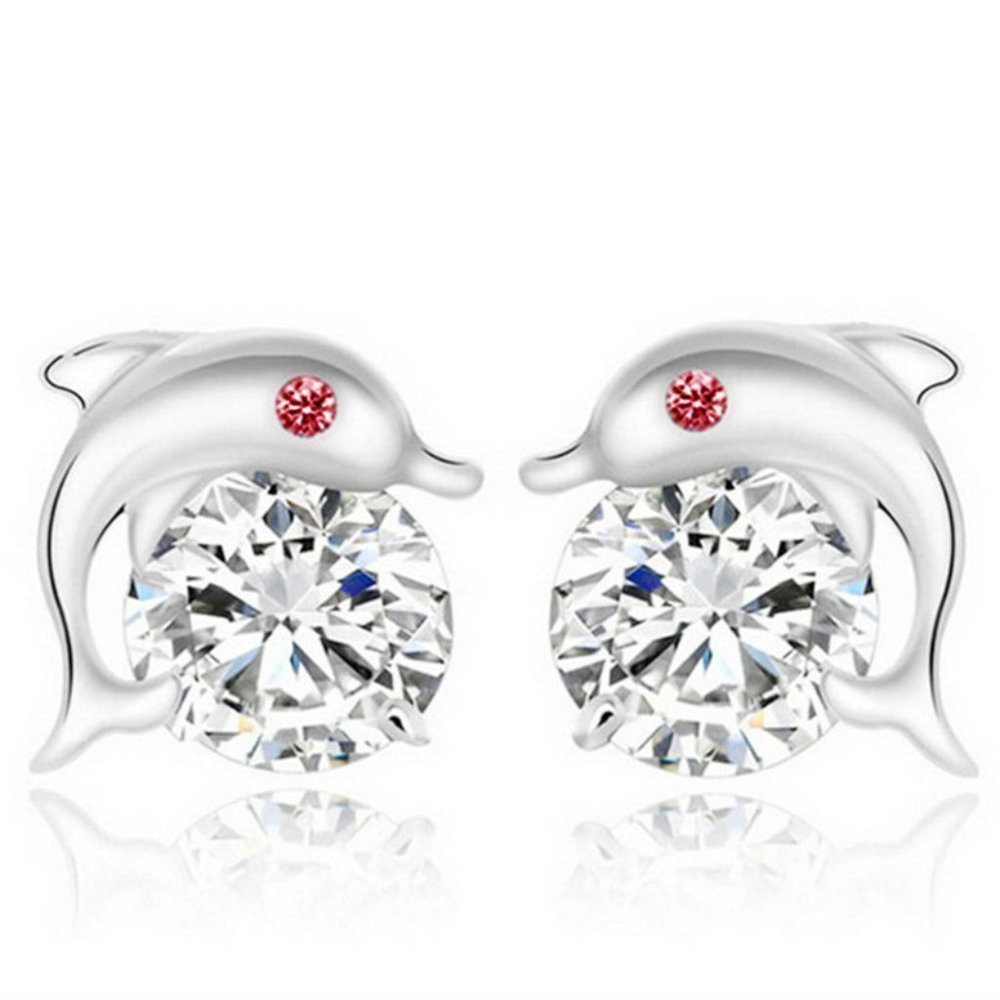 ✨ 925 Silver Red Eye Dolphin Zircon Stud Earrings for Women, FB16FA1012